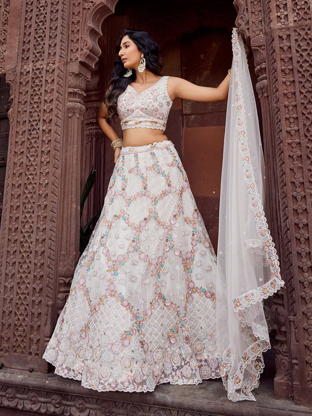 Net Fabric Sequins embroidery Semi-Stitched Lehenga & Unstitched Blouse With Dupatta (Copy) House of Panchhi