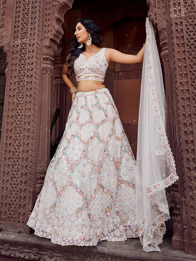 Net Fabric Sequins embroidery Semi-Stitched Lehenga & Unstitched Blouse With Dupatta (Copy) House of Panchhi
