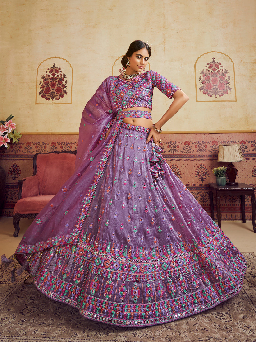 Organza Fabric Sequins embroidery Semi-Stitched Lehenga choli & Dupatta House of Panchhi