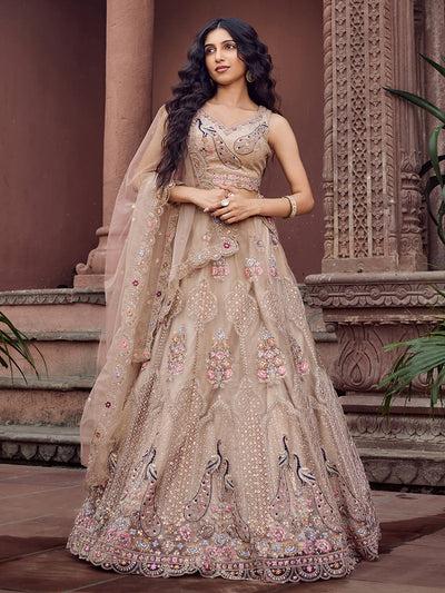 Net Fabric Sequins embroidery Semi-Stitched Lehenga & Unstitched Blouse With Dupatta House of Panchhi