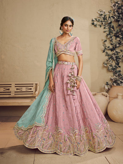 Satin Silk  Fabric Sequins embroidery Semi-Stitched Lehenga choli & Dupatta House of Panchhi