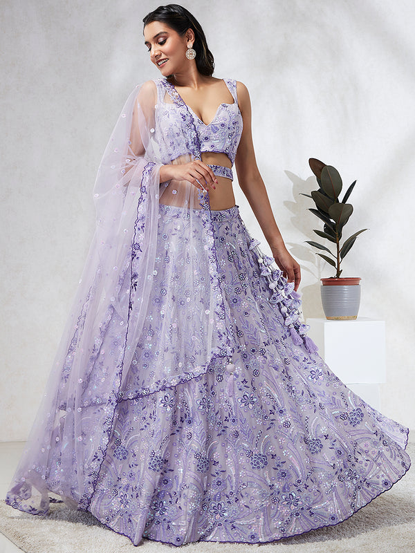 Georgette Sequins and thread embroidery Semi-Stitched Lehenga choli