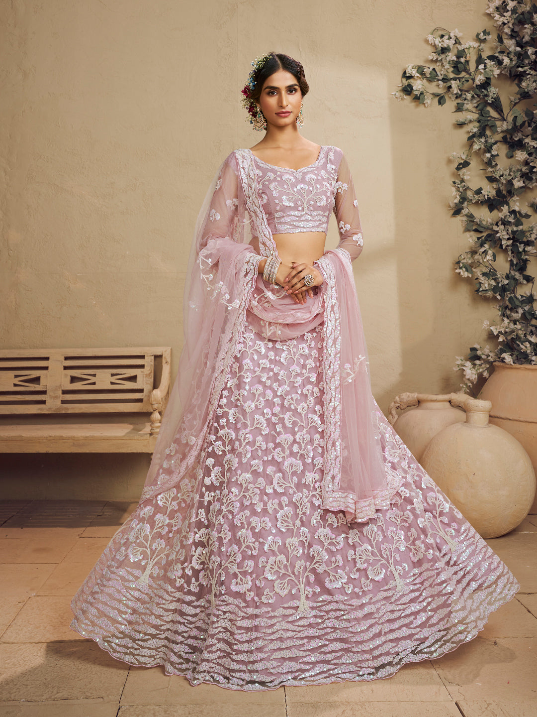Net Fabric Sequinse embroidery Semi-Stitched Lehenga choli & Dupatta House of Panchhi