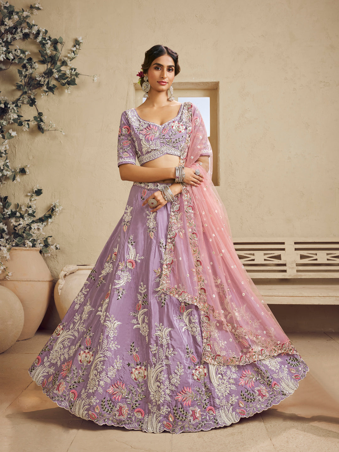 Satin Silk Fabric Sequins embroidery Semi-Stitched Lehenga choli & Dupatta House of Panchhi