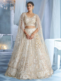 Exquisite Ivory Champagne Embroidered Bridal Ready To Wear Lehenga Set