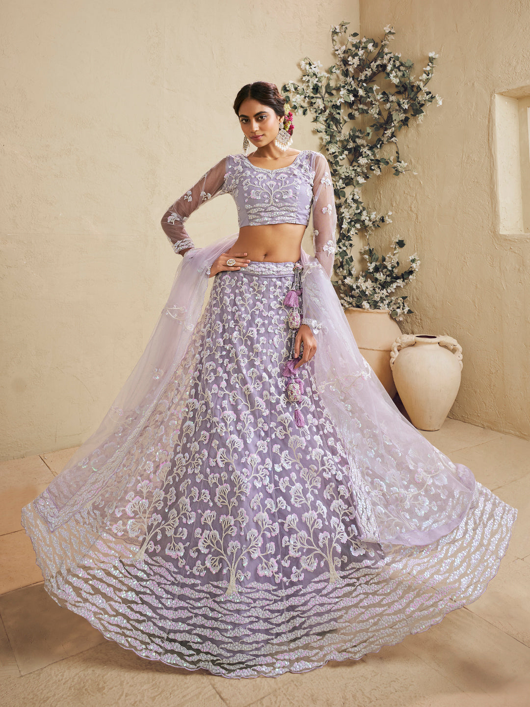 Net Fabric Sequinse embroidery Semi-Stitched Lehenga choli & Dupatta House of Panchhi