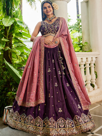 Satin Sequinse embroidery Semi-Stitched Lehenga choli & Dupatta