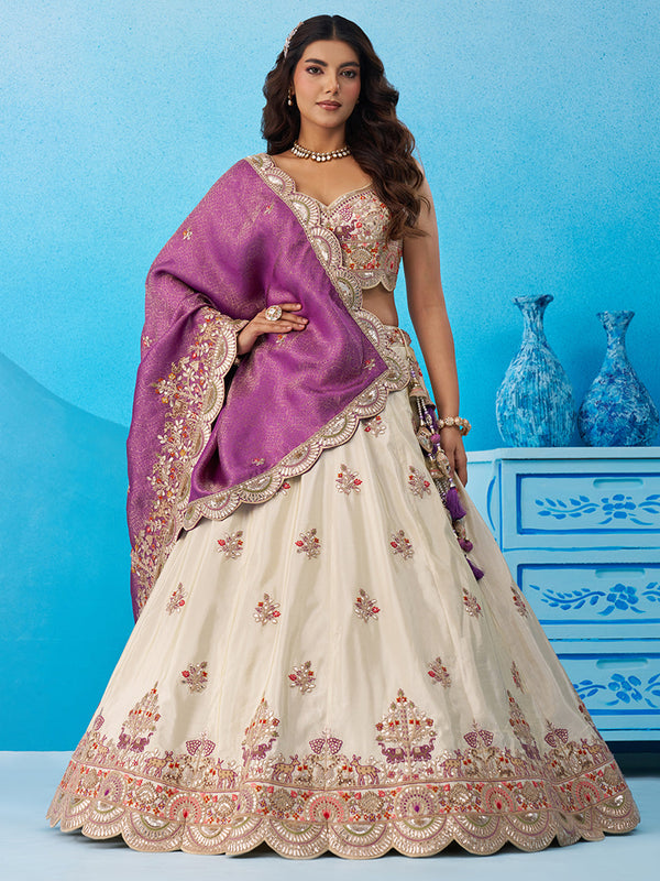 Rani Tissue Sequins Embroidered Semi-Stitched Lehenga Set (Copy) House of Panchhi