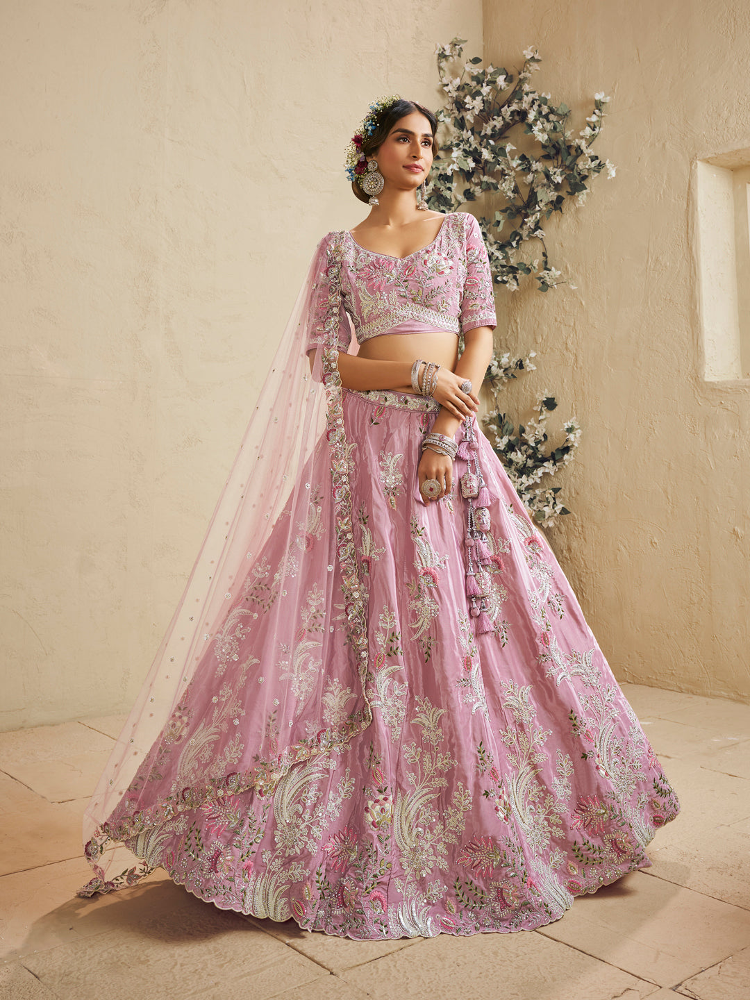 Satin Silk Fabric Sequins embroidery Semi-Stitched Lehenga choli & Dupatta House of Panchhi
