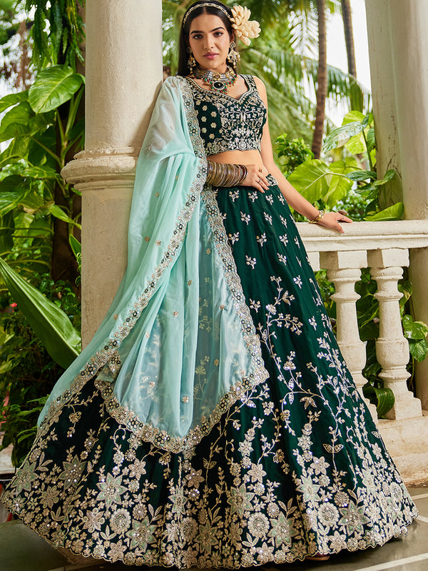 Organza Sequinse embroidery Semi-Stitched Lehenga choli & Dupatta