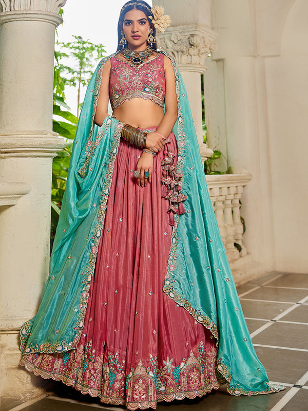 Satin Sequinse embroidery Semi-Stitched Lehenga choli & Dupatta