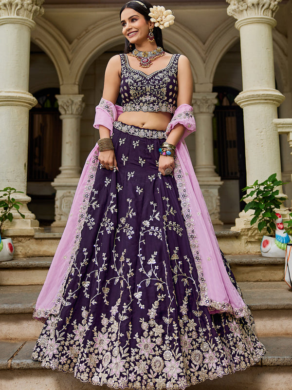 Organza Sequinse embroidery Semi-Stitched Lehenga choli & Dupatta House of Panchhi