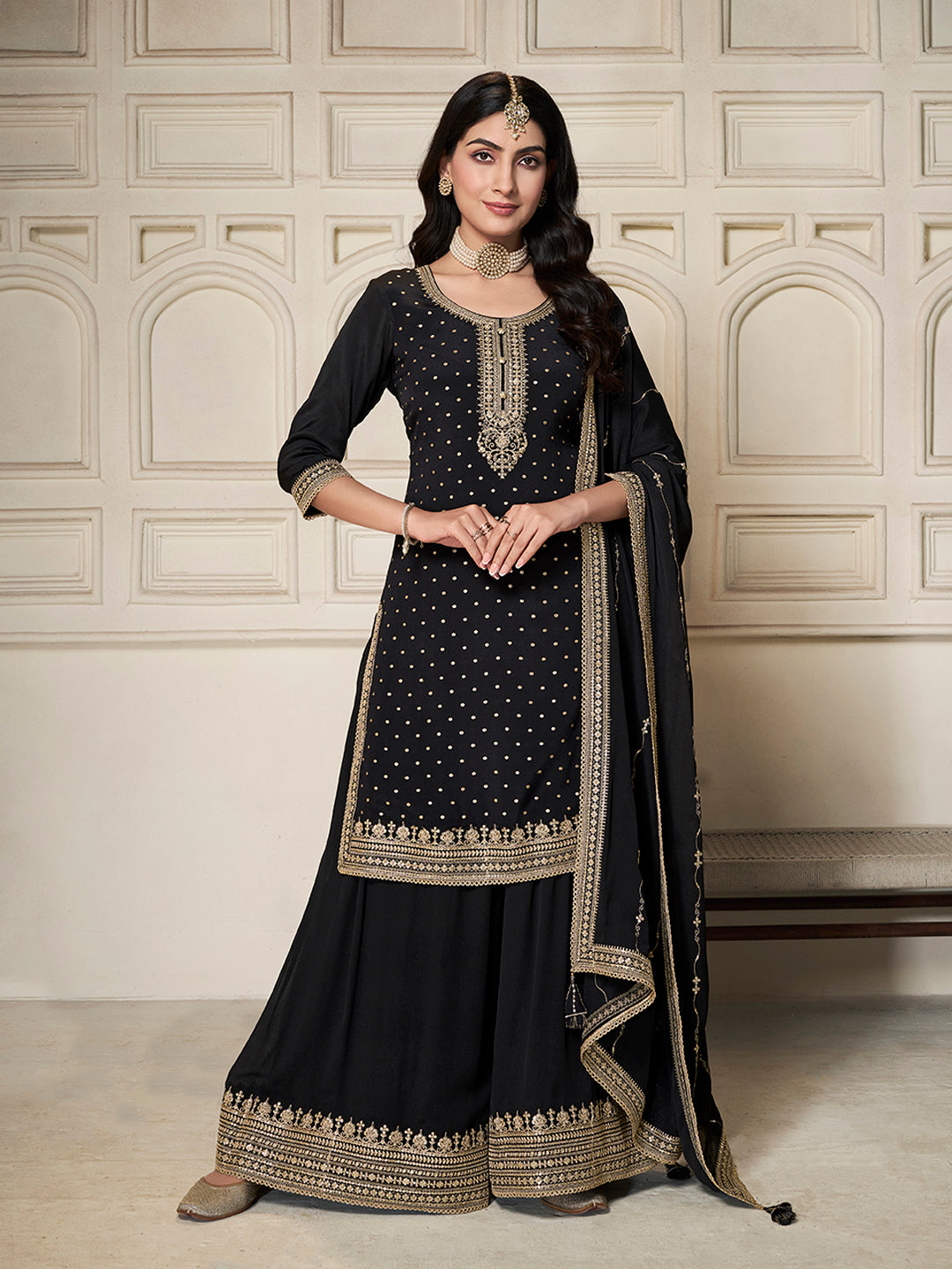 Chinon Fabric sequins embroidery Ready to wear Sharara & Kurta Set