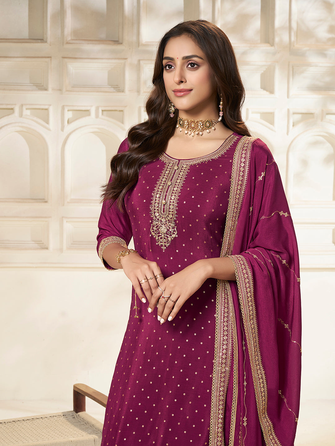Chinon Fabric sequins embroidery Ready to wear Sharara & Kurta Set