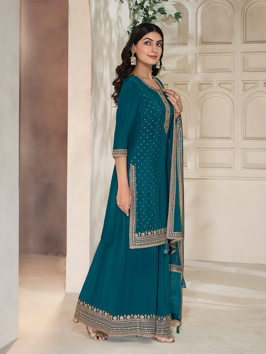 Chinon Fabric sequins embroidery Ready to wear Sharara & Kurta Set