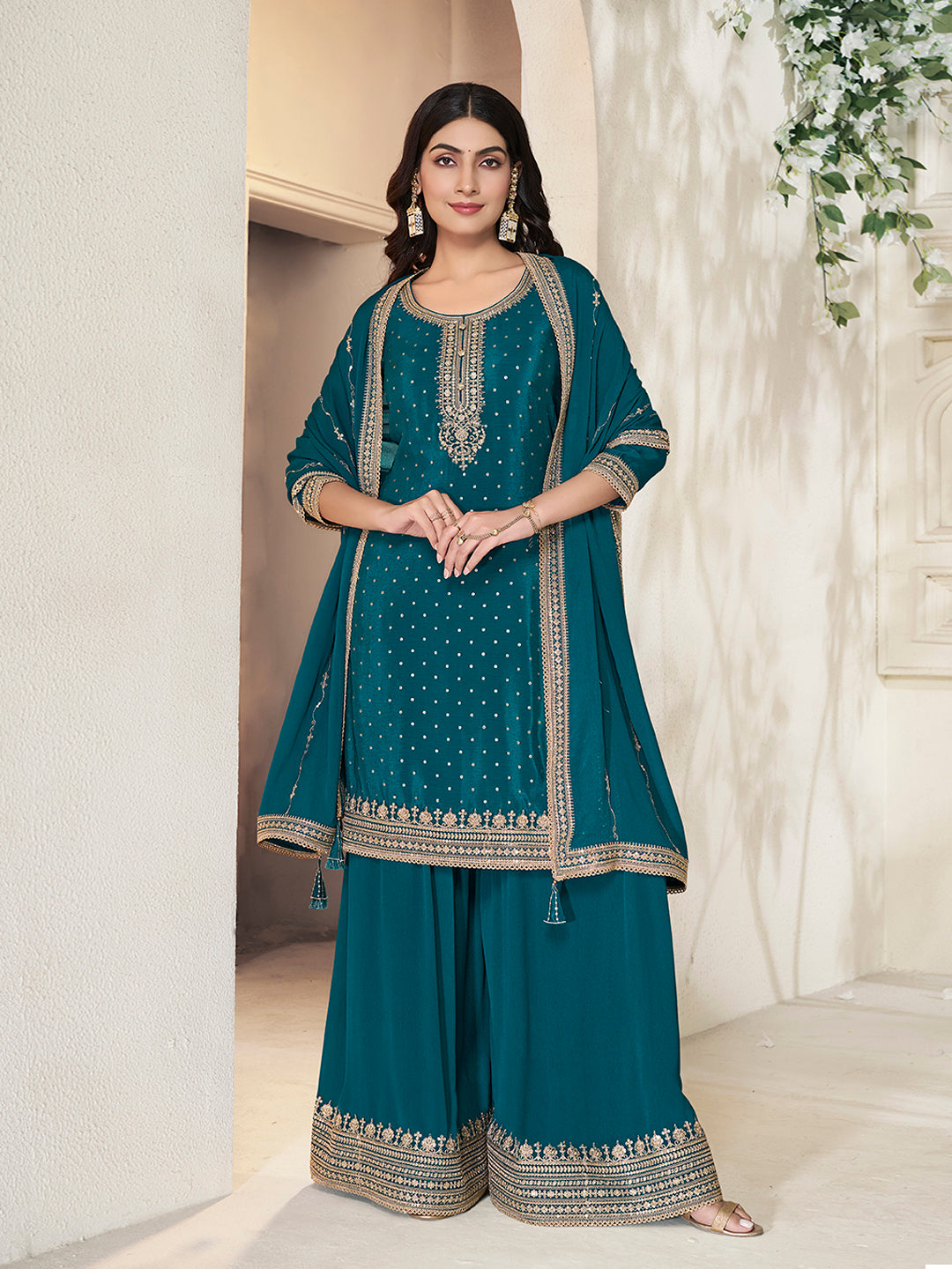 Chinon Fabric sequins embroidery Ready to wear Sharara & Kurta Set