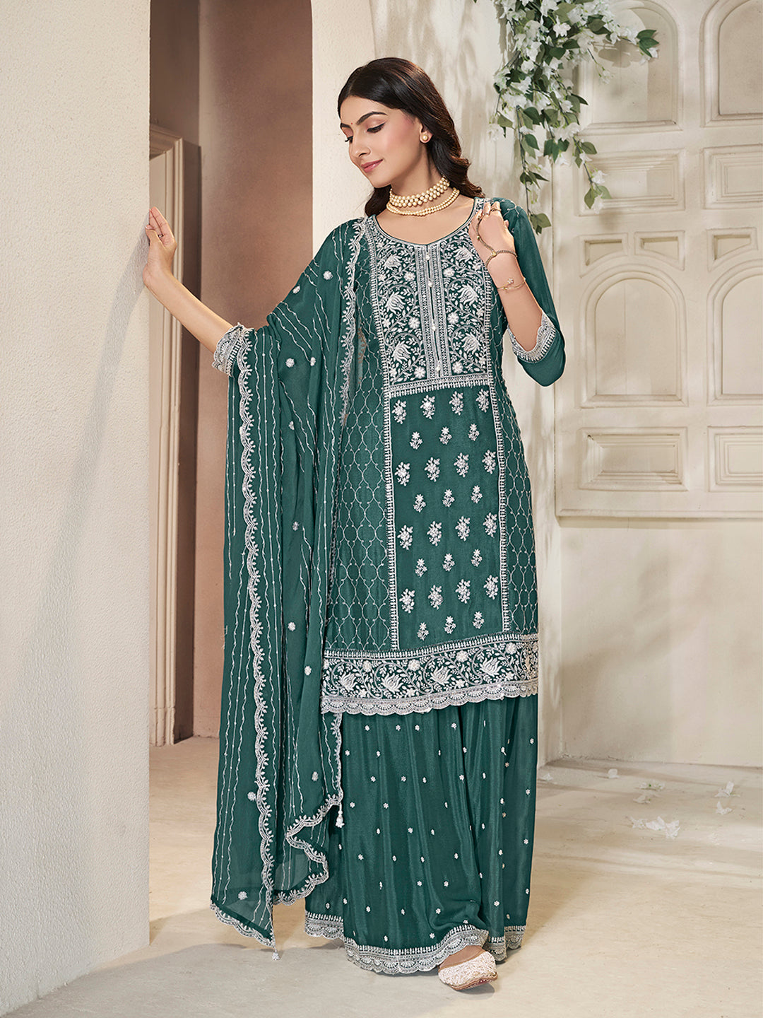 Chinon Fabric thread & sequin embroidery Ready to wear Sharara & Kurta Set