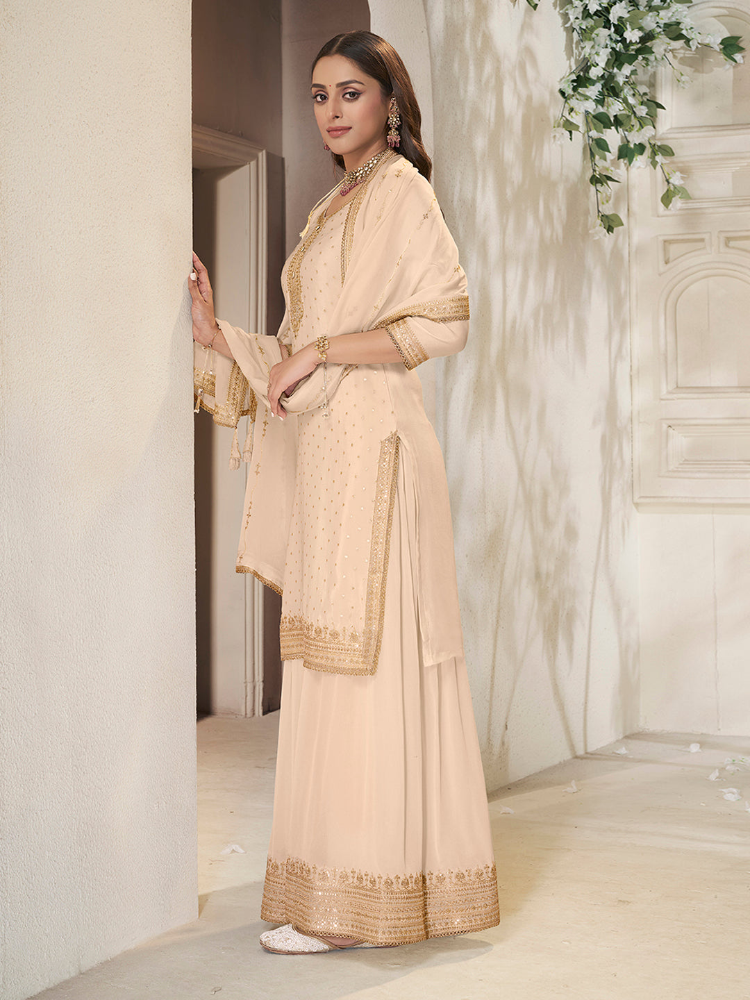 Chinon Fabric sequins embroidery Ready to wear Sharara & Kurta Set