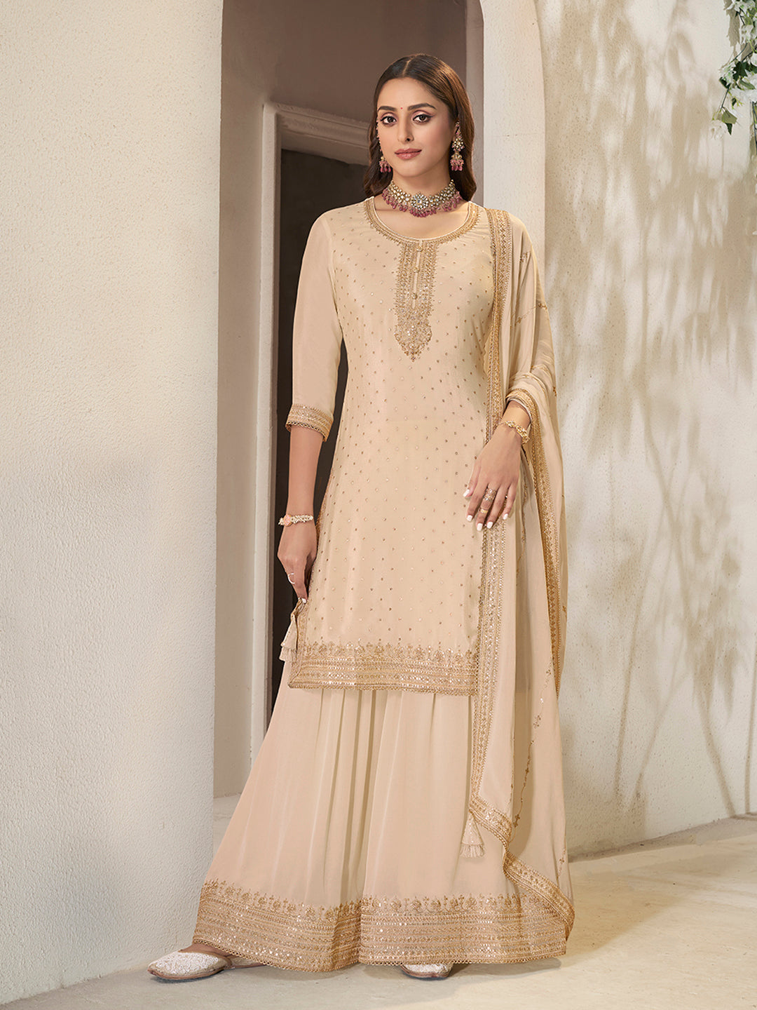 Chinon Fabric sequins embroidery Ready to wear Sharara & Kurta Set