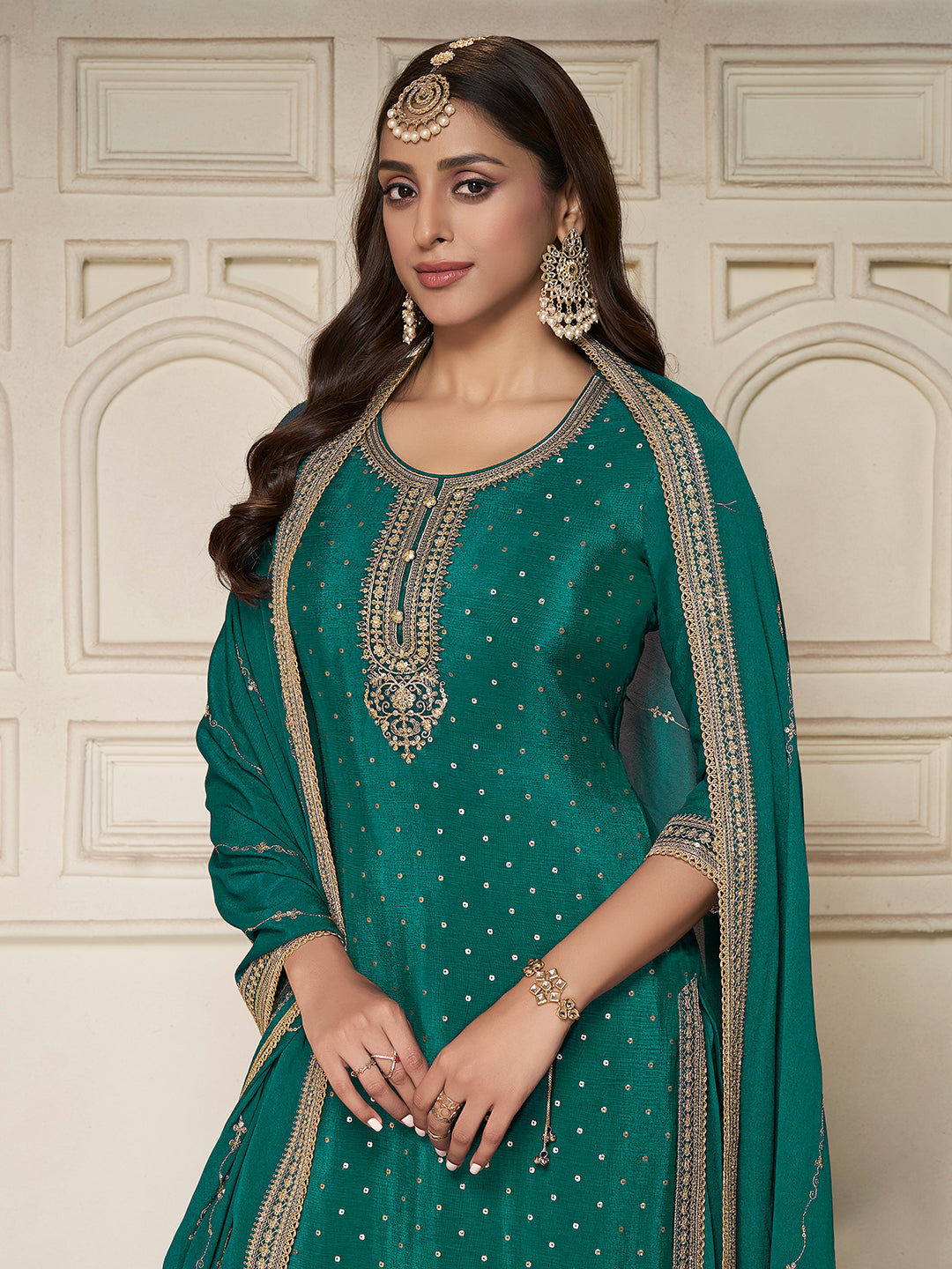 Chinon Fabric sequins embroidery Ready to wear Sharara & Kurta Set