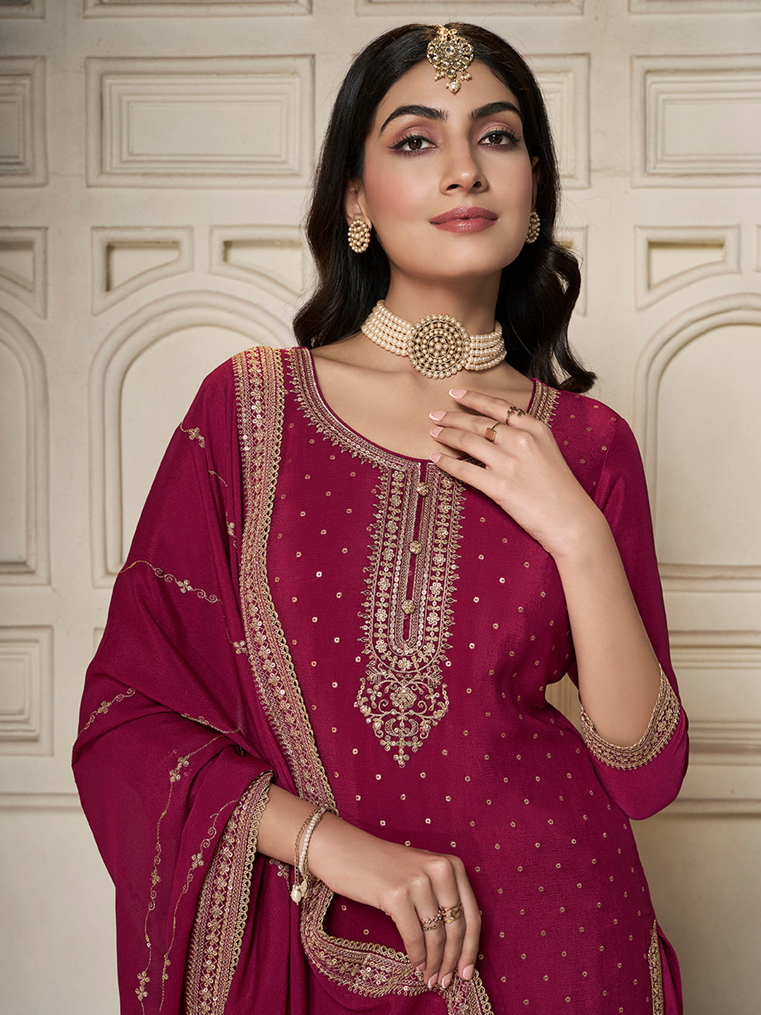 Chinon Fabric sequins embroidery Ready to wear Sharara & Kurta Set