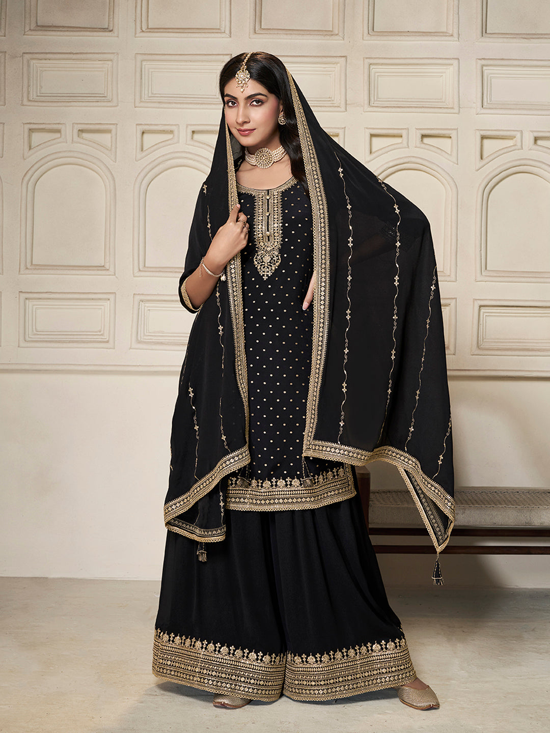 Chinon Fabric sequins embroidery Ready to wear Sharara & Kurta Set