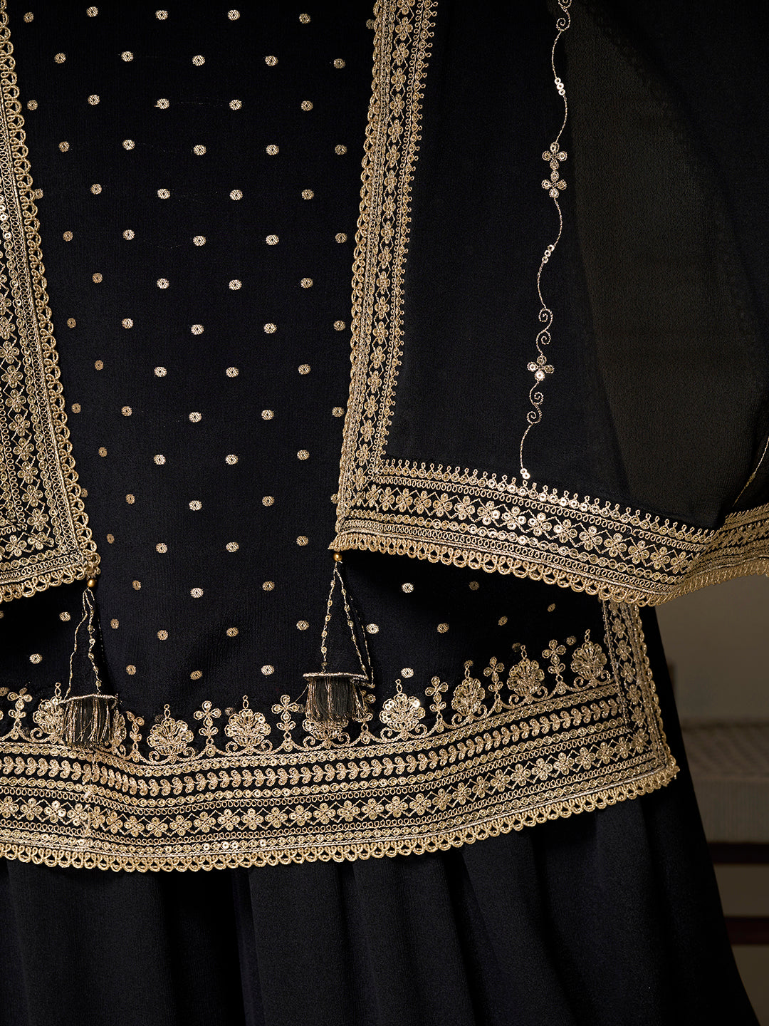 Chinon Fabric sequins embroidery Ready to wear Sharara & Kurta Set