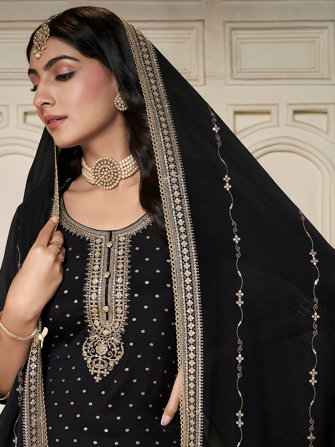 Chinon Fabric sequins embroidery Ready to wear Sharara & Kurta Set