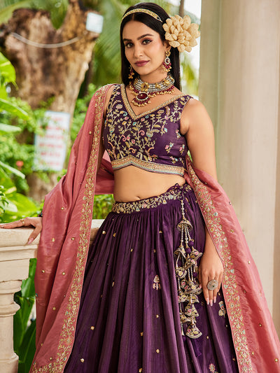 Satin Sequinse embroidery Semi-Stitched Lehenga choli & Dupatta