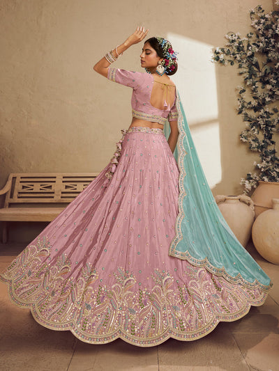 Satin Silk  Fabric Sequins embroidery Semi-Stitched Lehenga choli & Dupatta House of Panchhi