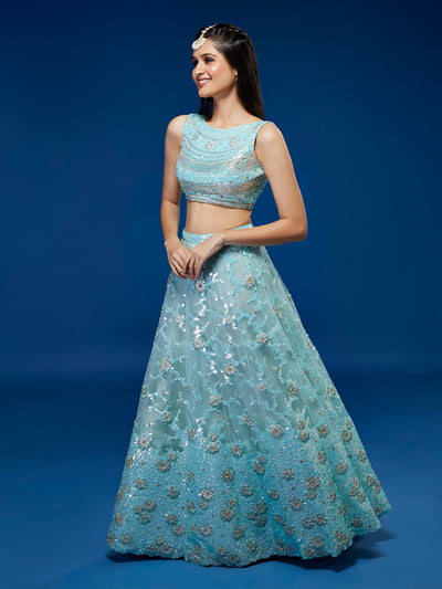 Net Sequins Work Semi-Stitched Lehenga