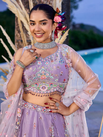Satin Silk Fabric Sequinned Embroidered Ready to Wear Lehenga Choli & Dupatta House of Panchhi
