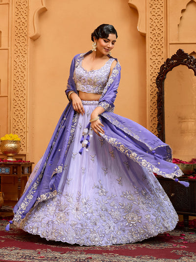 Lavender- Tissue Fabric Sequins embroidery Semi-Stitched Lehenga & Unstitched Blouse With Dupatta houseofpanchhi
