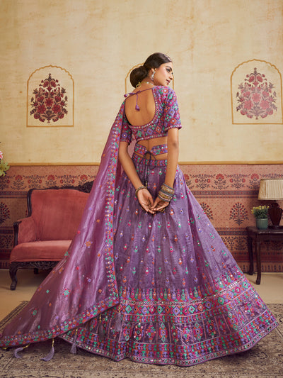 Organza Fabric Sequins embroidery Semi-Stitched Lehenga choli & Dupatta House of Panchhi