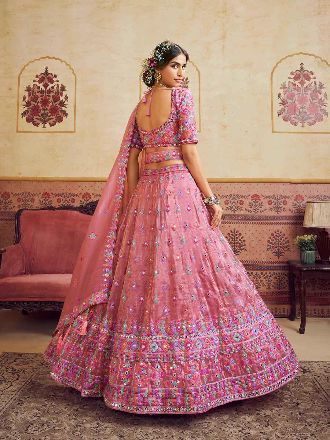 Organza Fabric Sequins embroidery Semi-Stitched Lehenga choli & Dupatta House of Panchhi