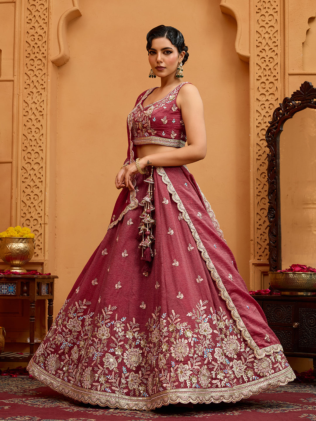 Tissue Fabric Sequins embroidery Semi-Stitched Lehenga & Unstitched Blouse With Dupatta houseofpanchhi