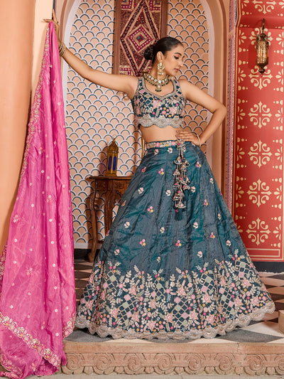 Tissue Fabric Sequins embroidery Semi-Stitched Lehenga & Unstitched Blouse With Dupatta House of Panchhi