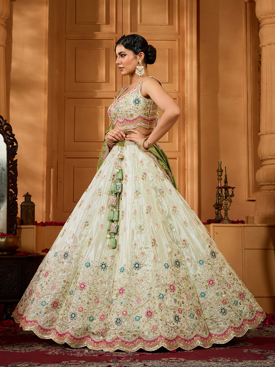 Tissue Fabric Sequins embroidery Semi-Stitched Lehenga & Unstitched Blouse With Dupatta houseofpanchhi