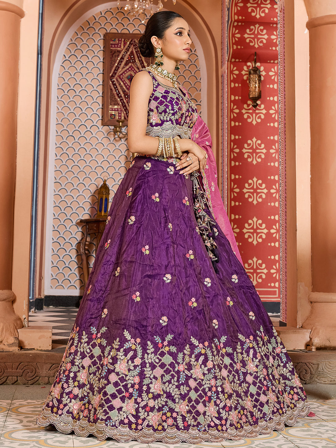 Tissue Fabric Sequins embroidery Semi-Stitched Lehenga & Unstitched Blouse With Dupatta House of Panchhi