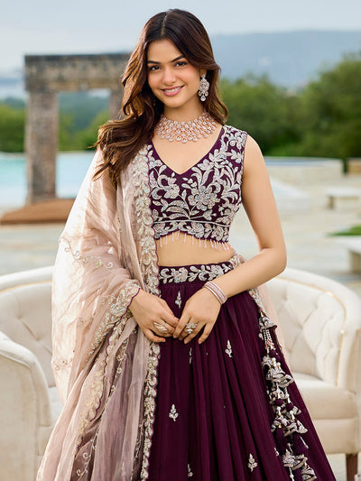 Satin Silk Fabric Beads & Sequince Embroidered Ready to Wear Lehenga Choli & Dupatta houseofpanchhi
