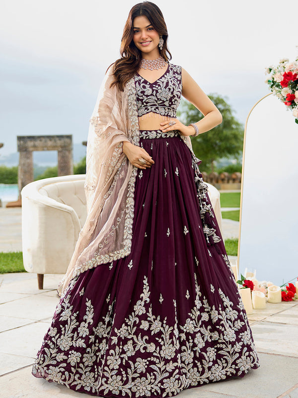 Satin Silk Fabric Beads & Sequince Embroidered Ready to Wear Lehenga Choli & Dupatta