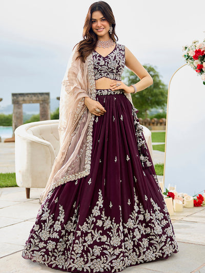 Satin Silk Fabric Beads & Sequince Embroidered Ready to Wear Lehenga Choli & Dupatta houseofpanchhi