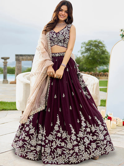 Satin Silk Fabric Beads & Sequince Embroidered Ready to Wear Lehenga Choli & Dupatta houseofpanchhi