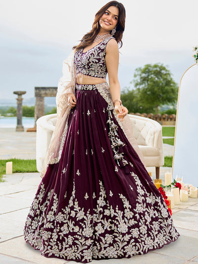 Satin Silk Fabric Beads & Sequince Embroidered Ready to Wear Lehenga Choli & Dupatta houseofpanchhi