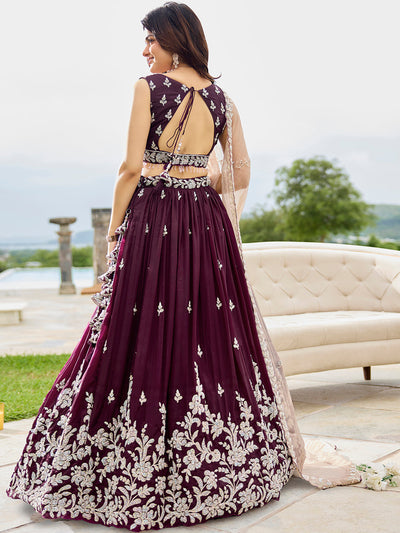 Satin Silk Fabric Beads & Sequince Embroidered Ready to Wear Lehenga Choli & Dupatta houseofpanchhi