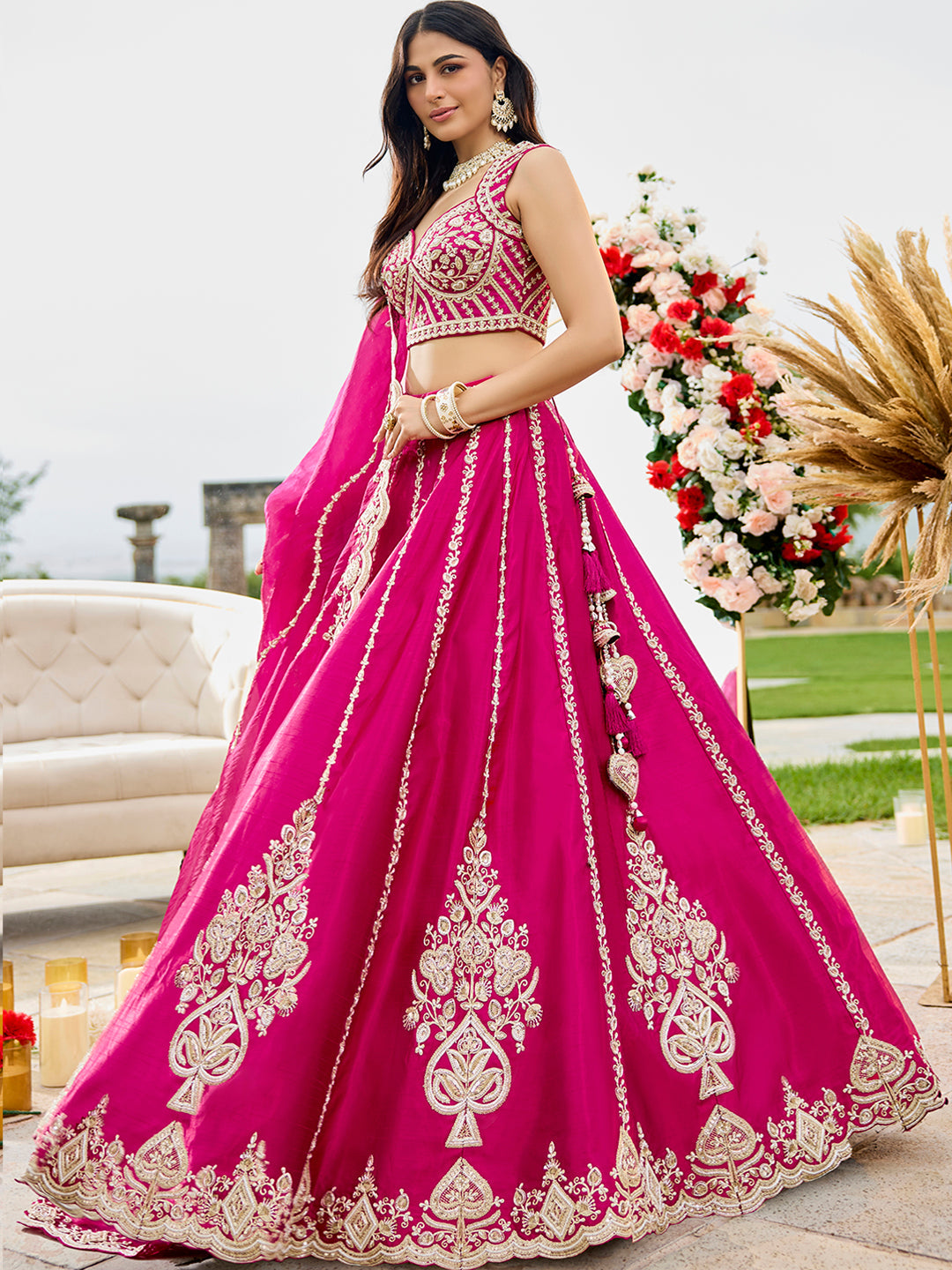 Silk Fabric Beads & Sequined Embroidery Ready to Wear Lehenga Choli & Dupatta houseofpanchhi
