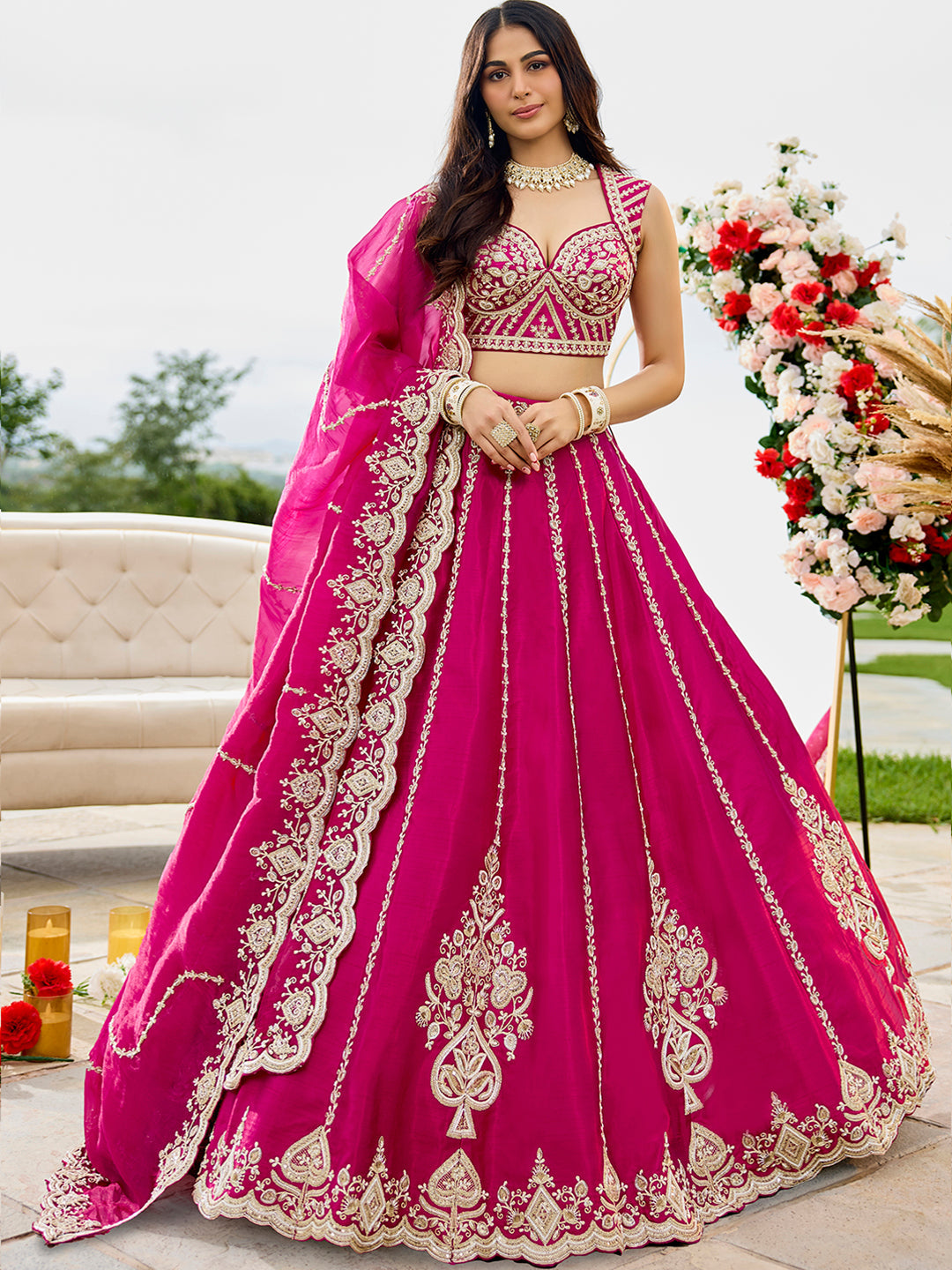 Silk Fabric Beads & Sequined Embroidery Ready to Wear Lehenga Choli & Dupatta houseofpanchhi