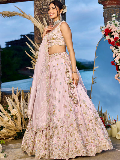 Tissue Fabric Beads & Sequince Embroidered Ready to Wear Lehenga Choli & Dupatta houseofpanchhi