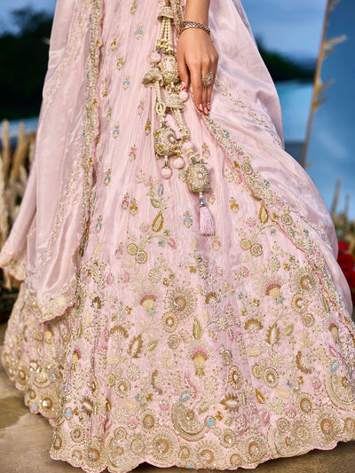 Tissue Fabric Beads & Sequince Embroidered Ready to Wear Lehenga Choli & Dupatta houseofpanchhi