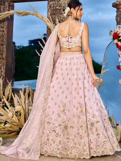 Tissue Fabric Beads & Sequince Embroidered Ready to Wear Lehenga Choli & Dupatta houseofpanchhi